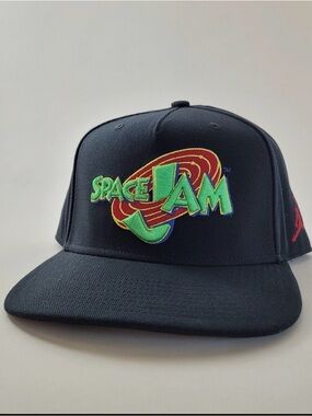 Jordan Black Space Jam Snapback Hat with Green and Red Logo